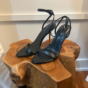 Nine West Black Strappy Sandals with Gold Stiletto Heel